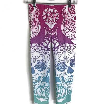 Gearbunch Capri Leggings Womens Extra Small Bright Sugar Skull Colorful Ombré